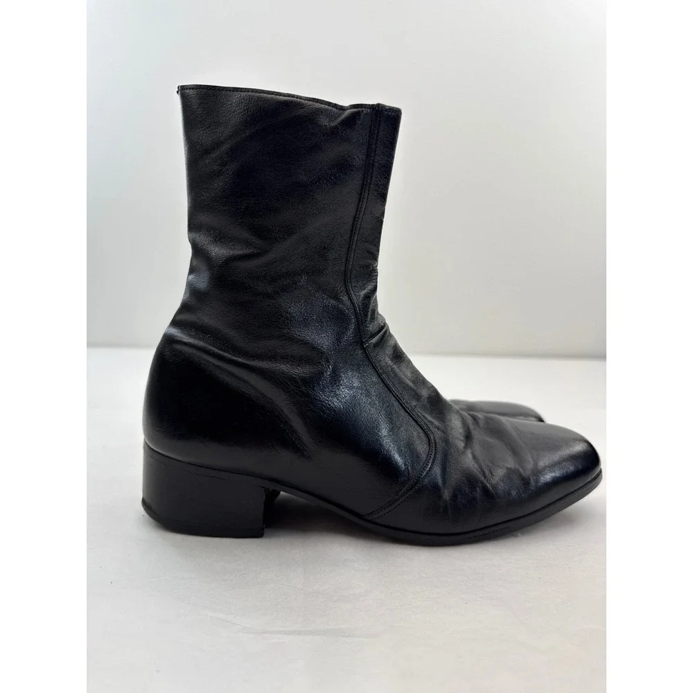 Verde Leather Ankle Boots Women 6W Black Block Heel Zip Up Brazil 90s Minimalist